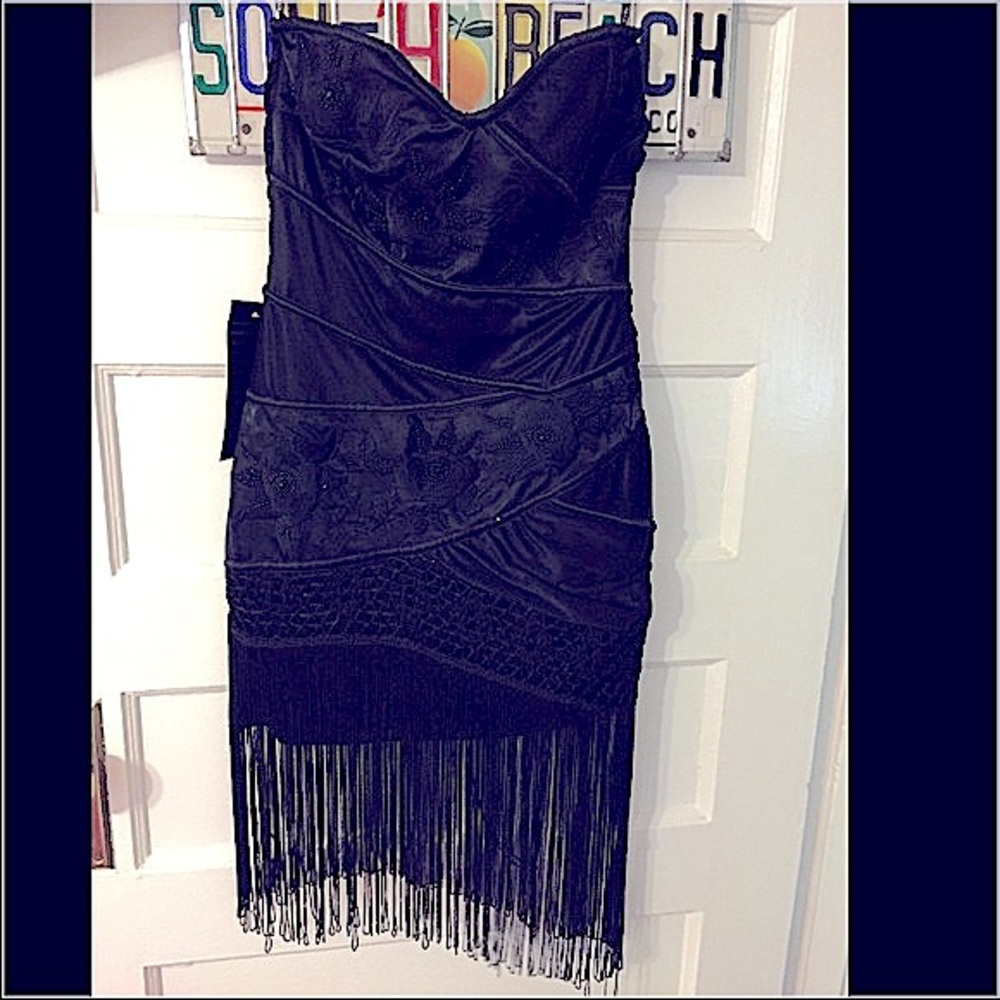 NWT Brand New gorgeous black fringe mini dress.